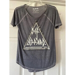 Def Leopard Lucky Brand Womens Burnout T Shirt Sz XS Band Rock Studded M…